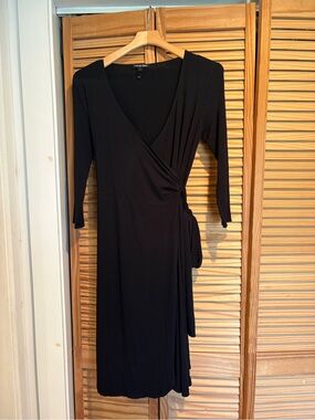 Isabella Oliver Black Wrap Midi Dress Maternity Evening Bodycon Stretch